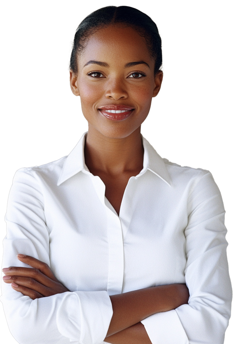 African woman MBA executive working in international business.